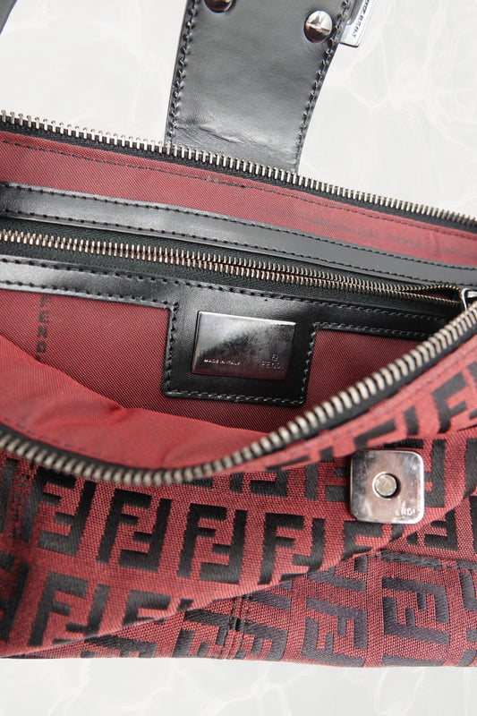 Fendi Zucchino FF monogram baguette, open interior showing MADE IN ITALY stamp — Disco Palma