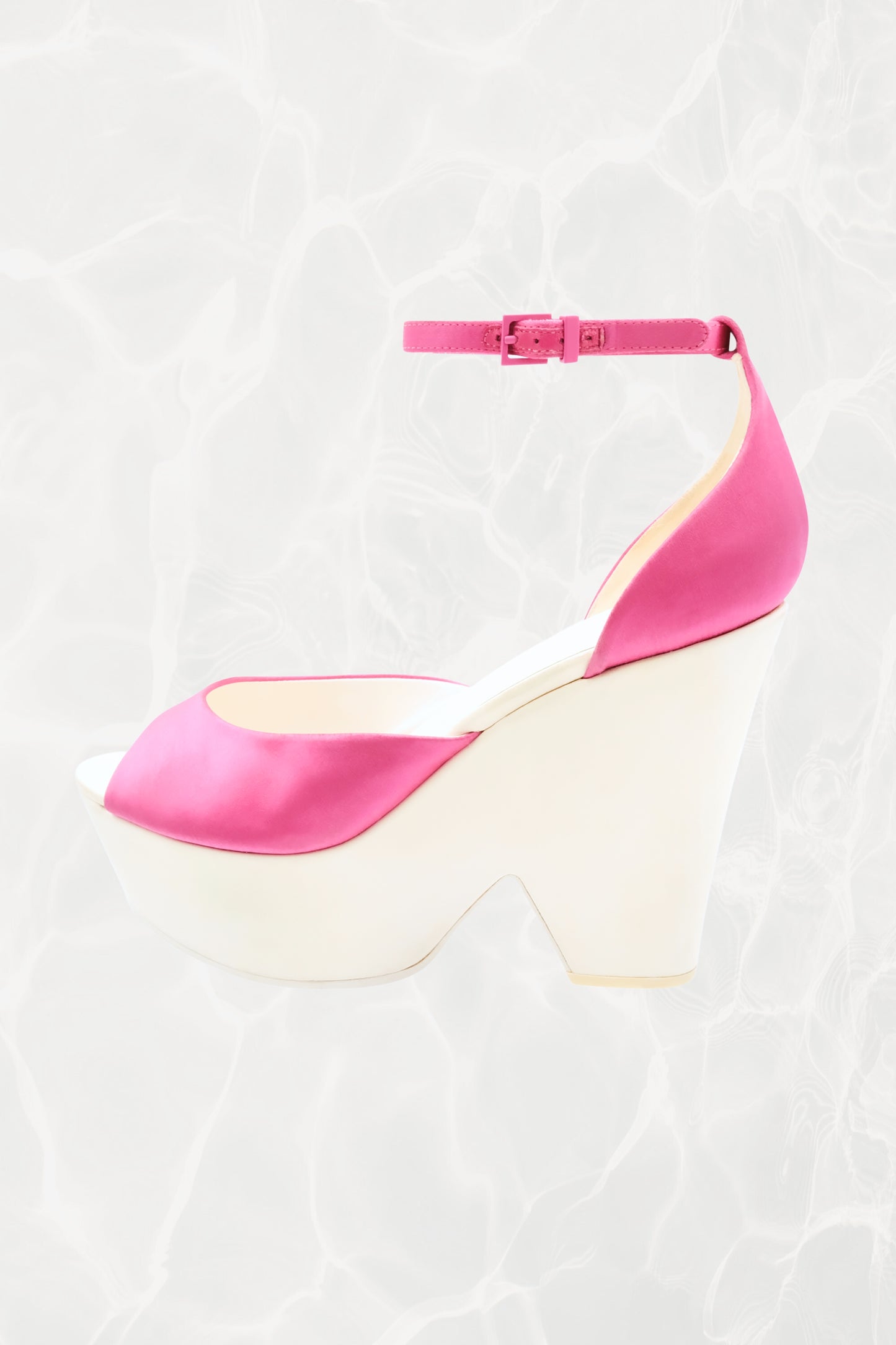 Phoebe Philo Era Pink Satin Chunky Platform Sandals with Ankle Strap