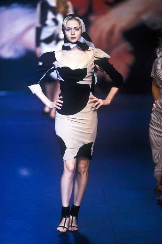 Vintage SS 1999 Asymmetrical Silk Wrap Dress with Polka Dot Motif