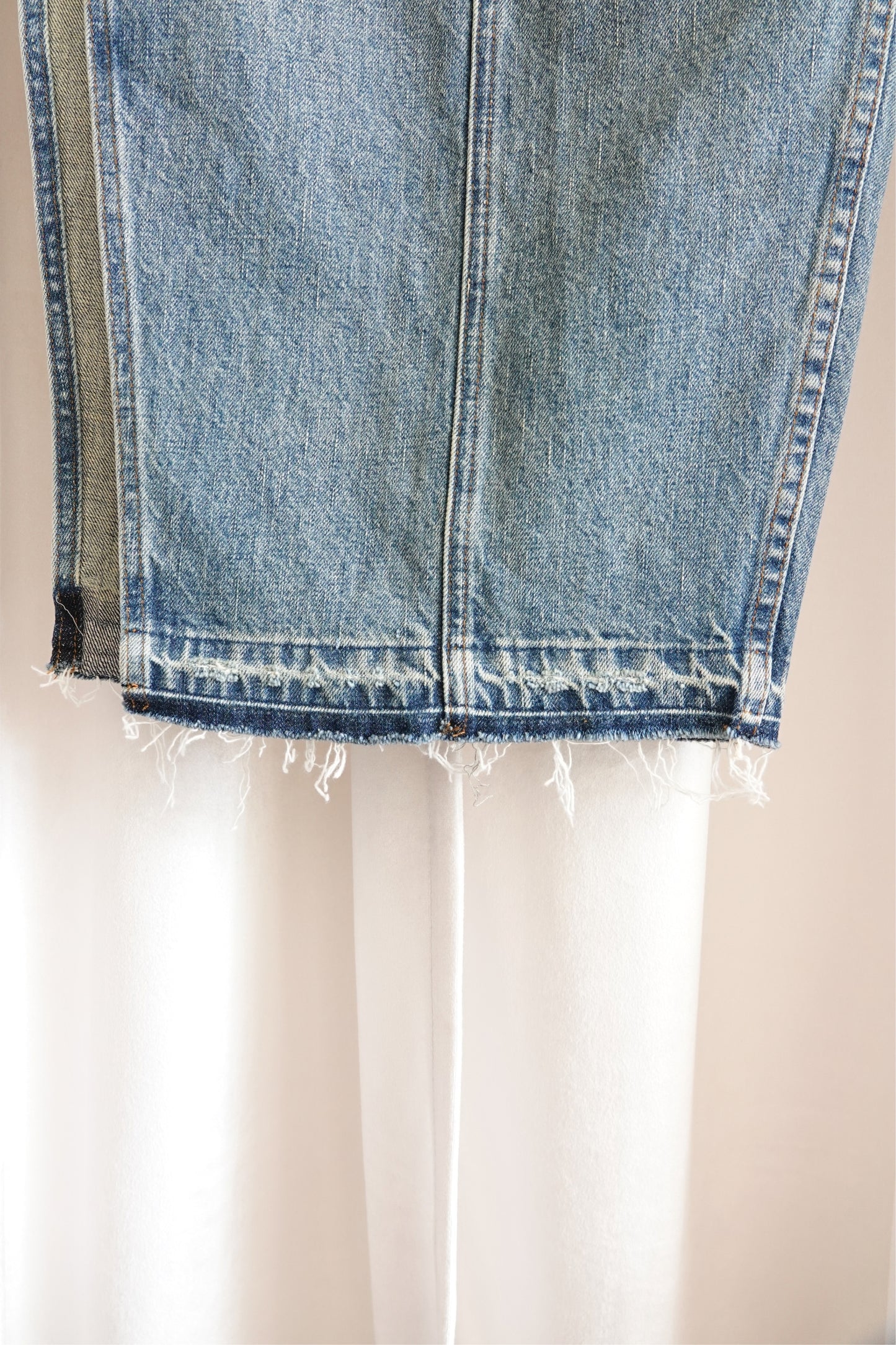 Light Wash Japanese Denim Maxi Pencil Skirt with Side Slit