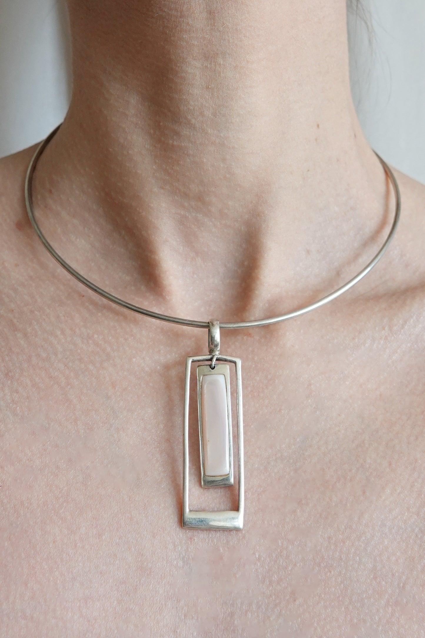 Sterling Silver Modernist Wire Collar with Geometric Pendant, c. 1990s