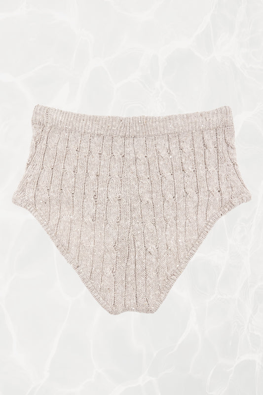 SS24 Linen Cable Knit Mini Shorts with Scattered Sequins