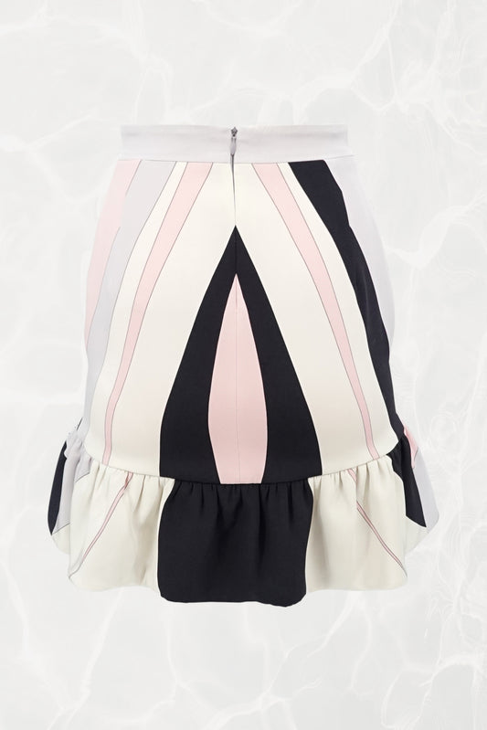 Structured Ruffle Printed Silk Mini Skirt