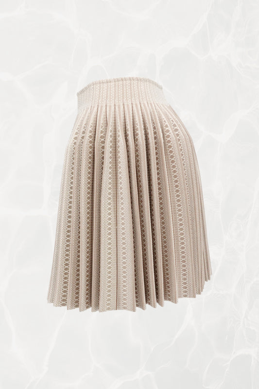 Structured Geometric Print Pleated Knit Skirt