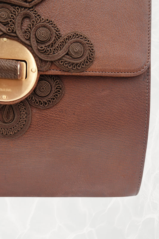 Vintage 1990s Prada Antic Passamane brown goat leather top handle bag - back view