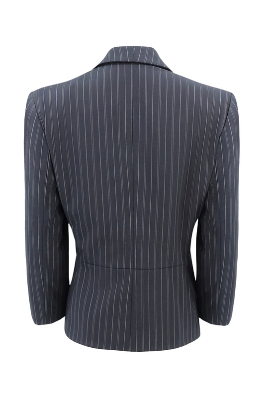 Vintage Armani Collezioni navy pinstripe jacket, three-quarter view — Disco Palma