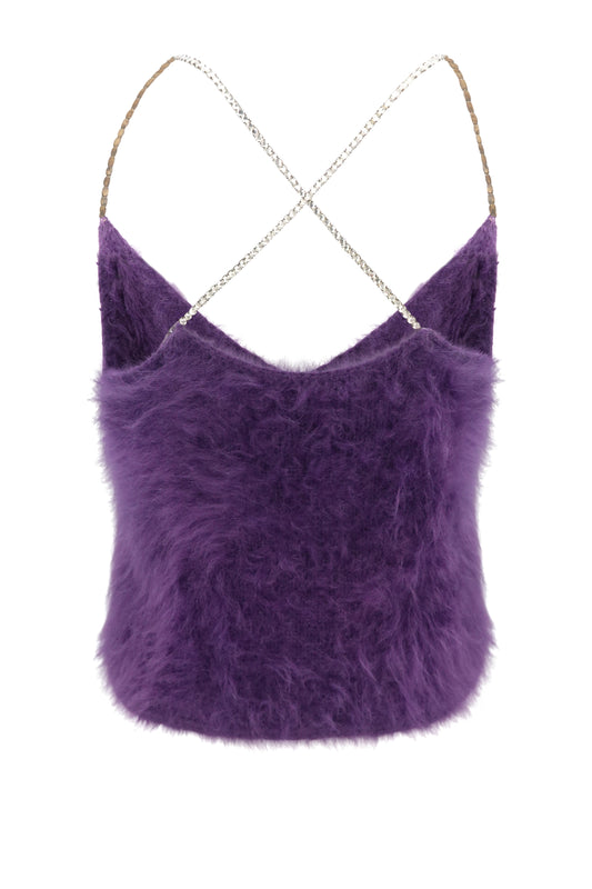 Vintage Late 1980s Purple Angora Rhinestone Cross-Back Cami