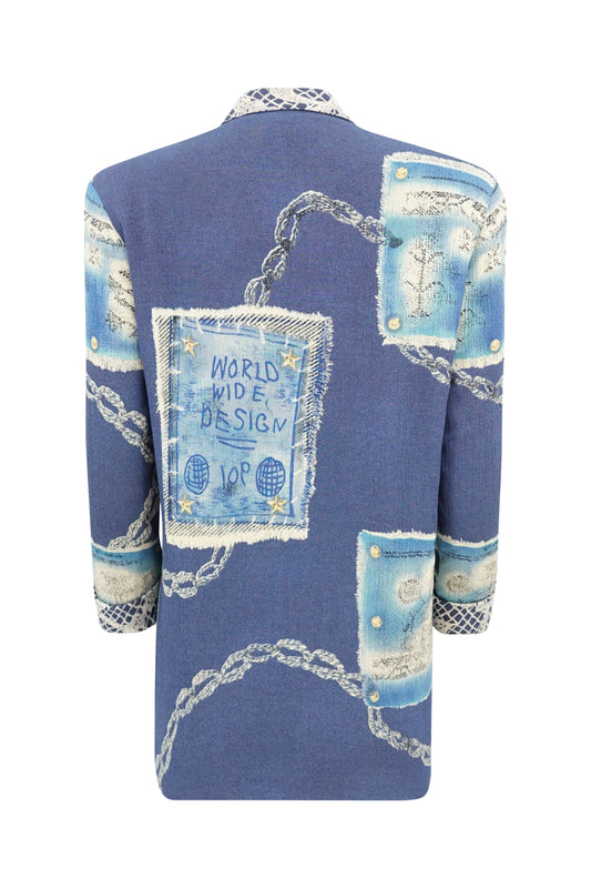 Vintage Late 1980s "World Wide Design" Novelty Print Crepe Blazer