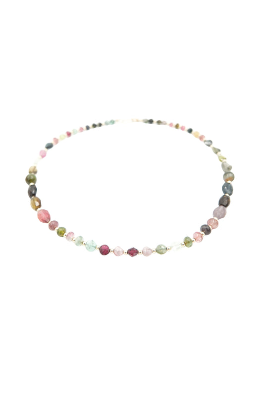 Vintage Rainbow Tourmaline Beaded Necklace with 18k Gold Spacers