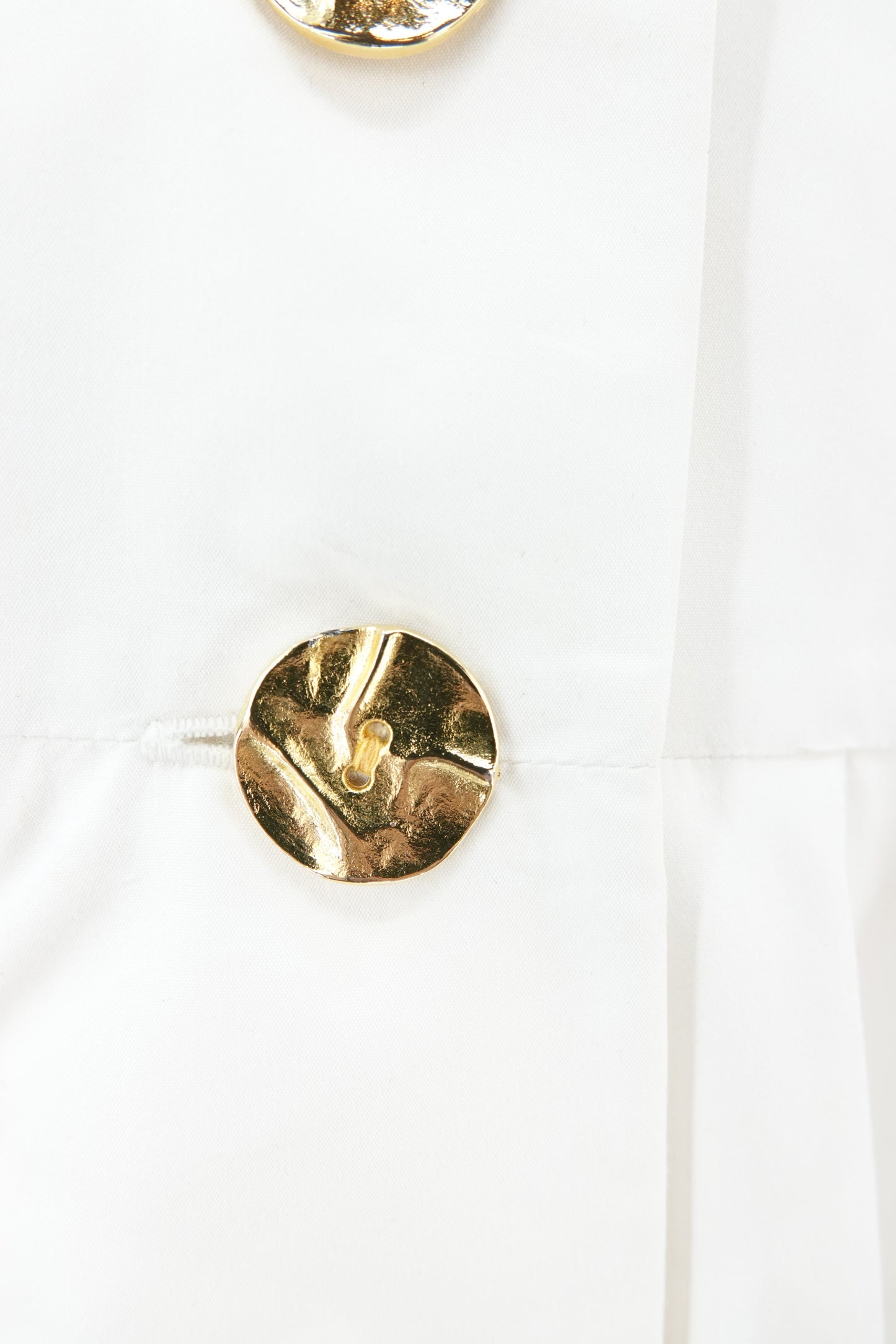 1990's White Poplin Sleeveless Gold Button-Front Flare Dress