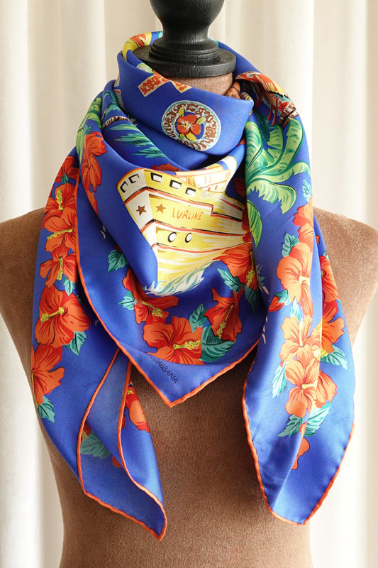 “Welcome to Hawaii” Hula Post Card Novelty Print Silk Scarf, Circa 1990s