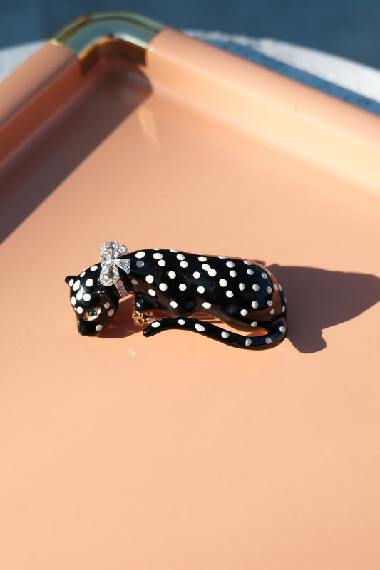 Vintage Kenneth Jay Lane Enamel Panther Fur Clip