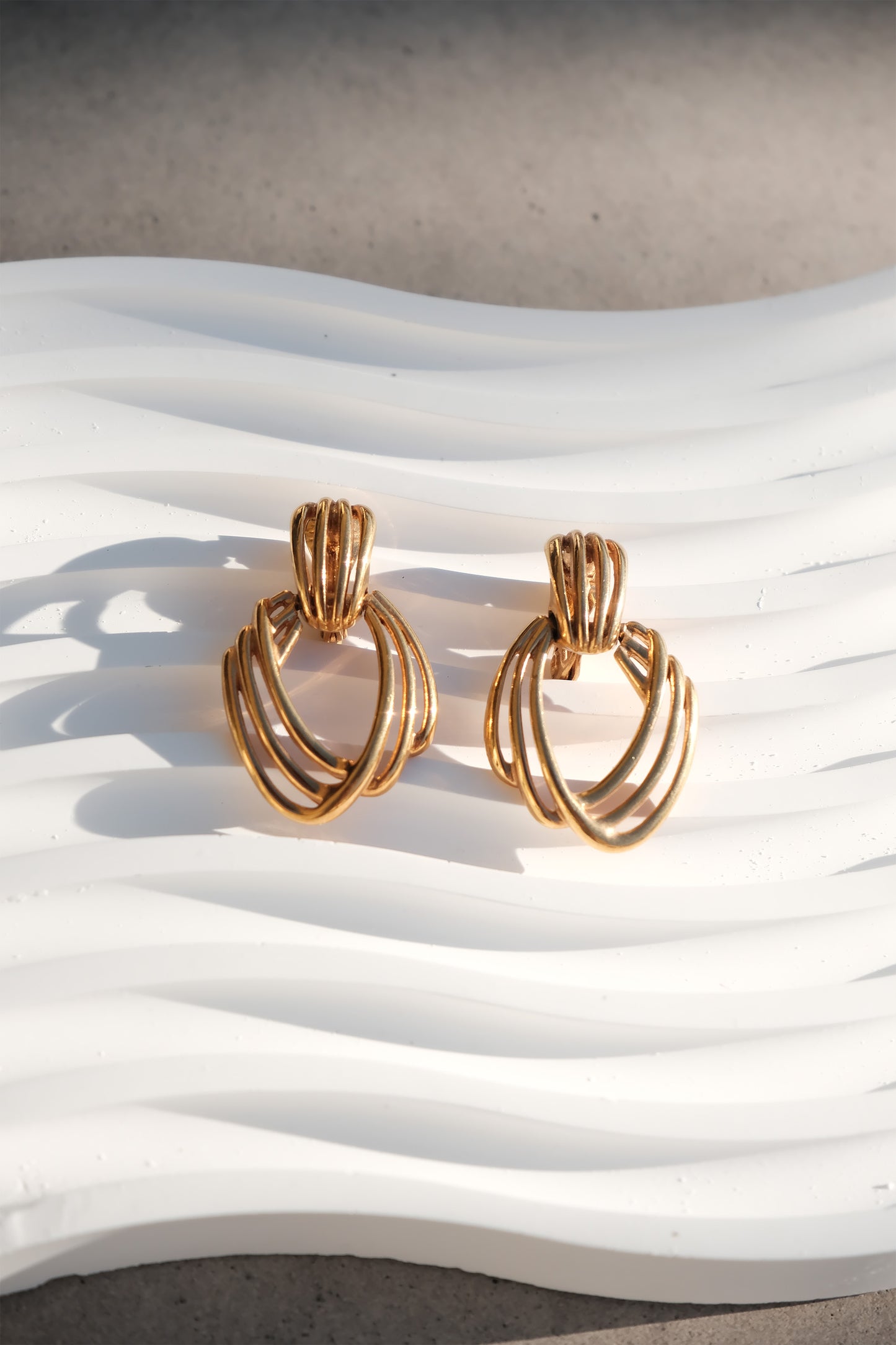 Vintage Monet Gold-Tone Sculptural Geometric Clip-On Earrings