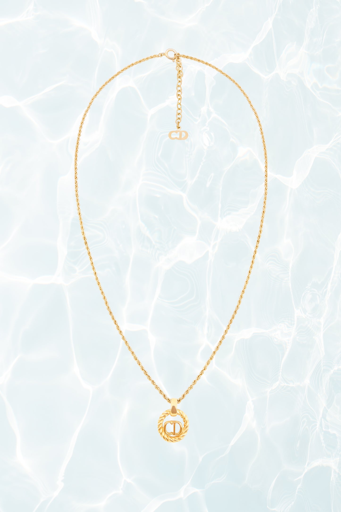Vintage Gold Plated Circular Logo 'CD' Pendant Necklace