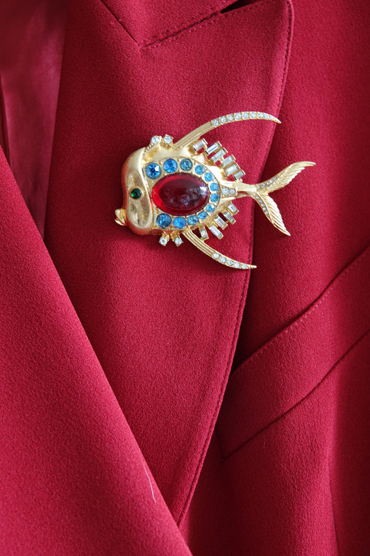 Trifari by Alfred Philippe Gold-Plated Sterling Silver Fish Brooch, Circa 1945