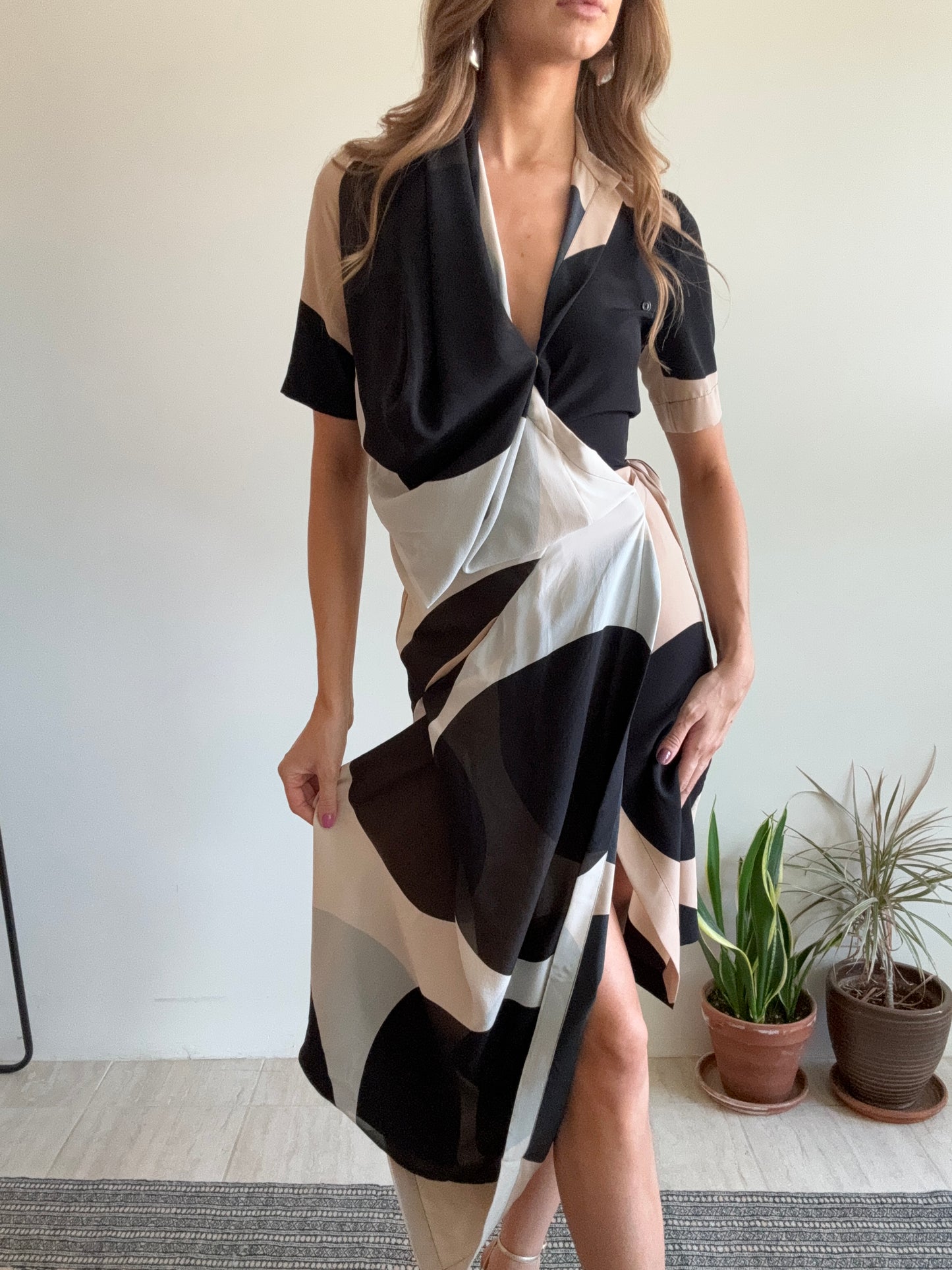 Vintage SS 1999 Asymmetrical Silk Wrap Dress with Polka Dot Motif