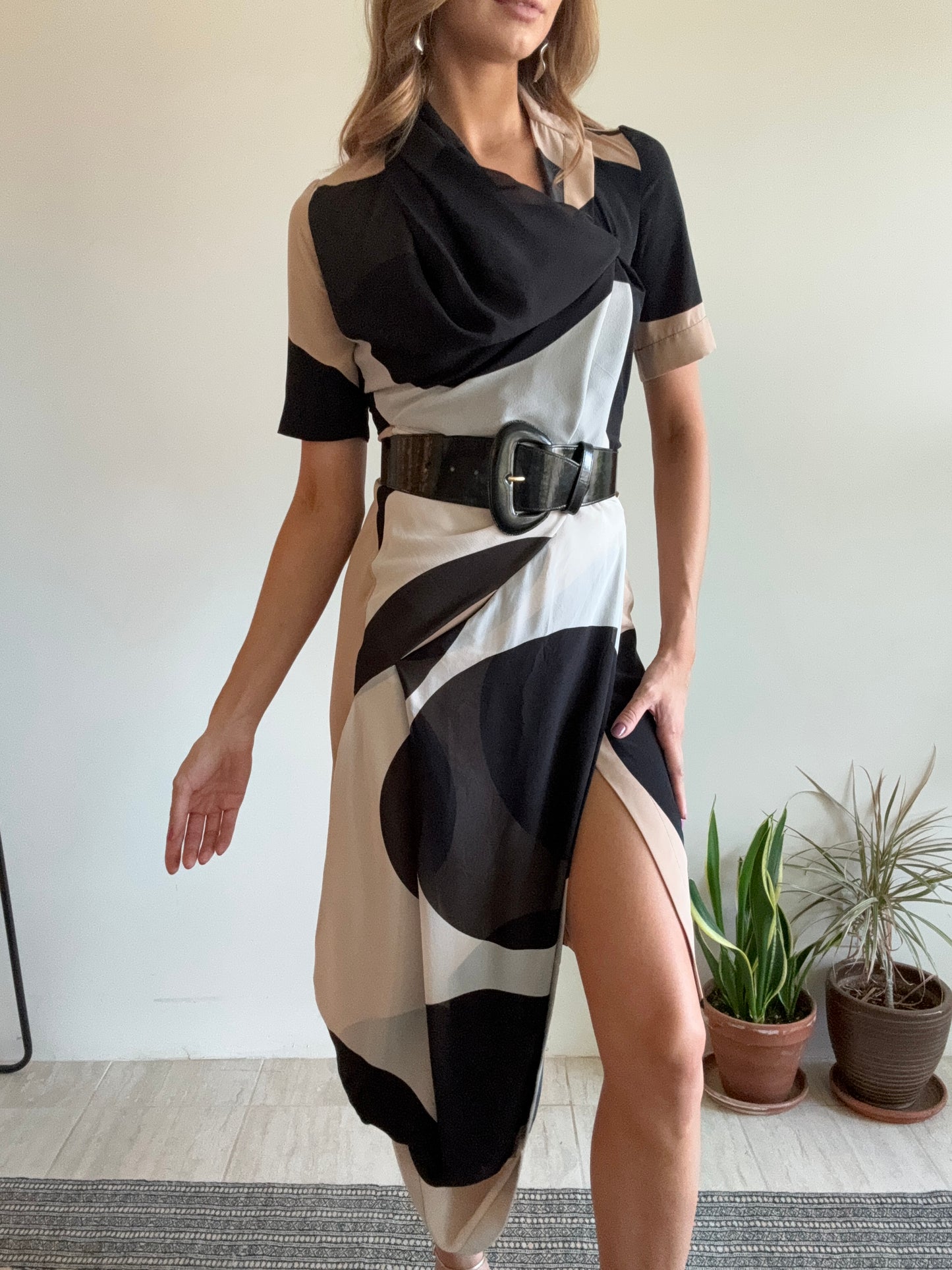 Vintage SS 1999 Asymmetrical Silk Wrap Dress with Polka Dot Motif