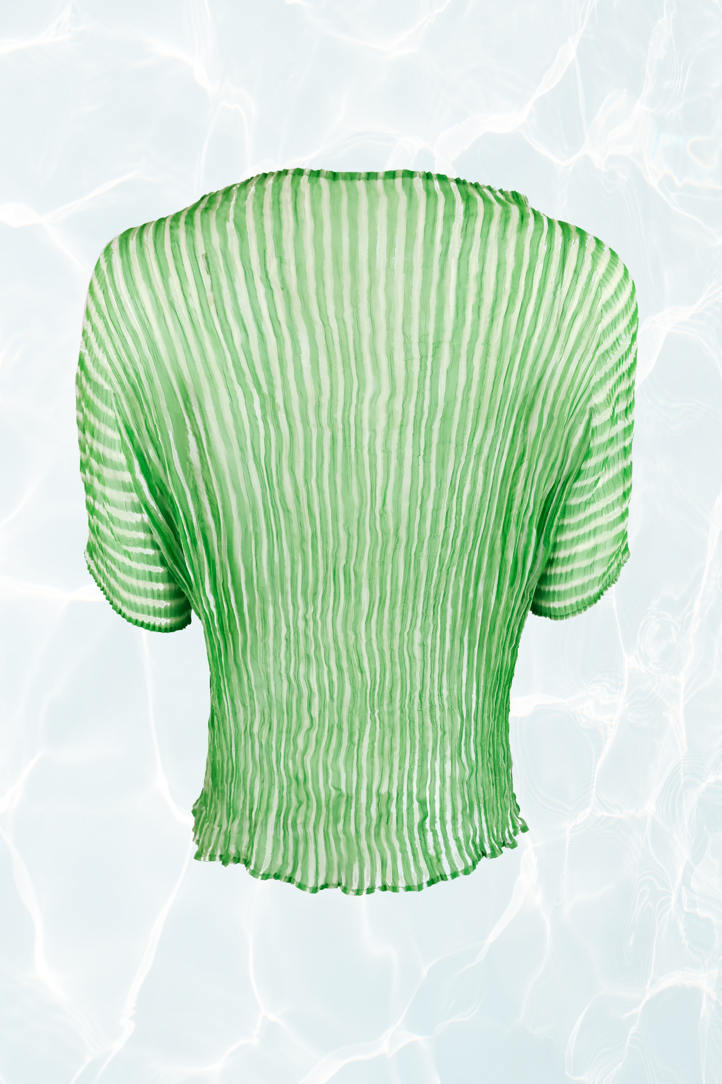 Issey Miyake Neon Green Short Sleeve Stripe Top