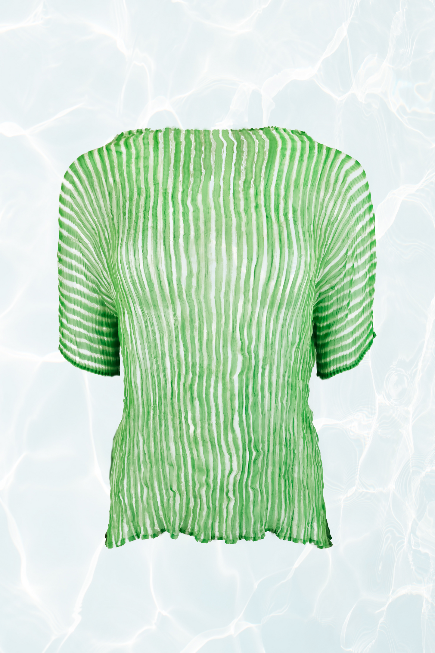 Issey Miyake Neon Green Short Sleeve Stripe Top