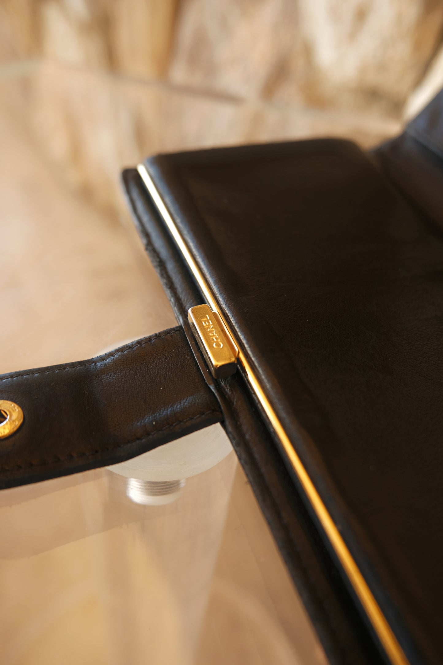 Black Caviar Leather Bi-fold Wallet CC Logo