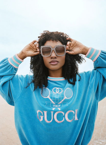 2019 GG Logo Embroidered Velour Tennis Jumper