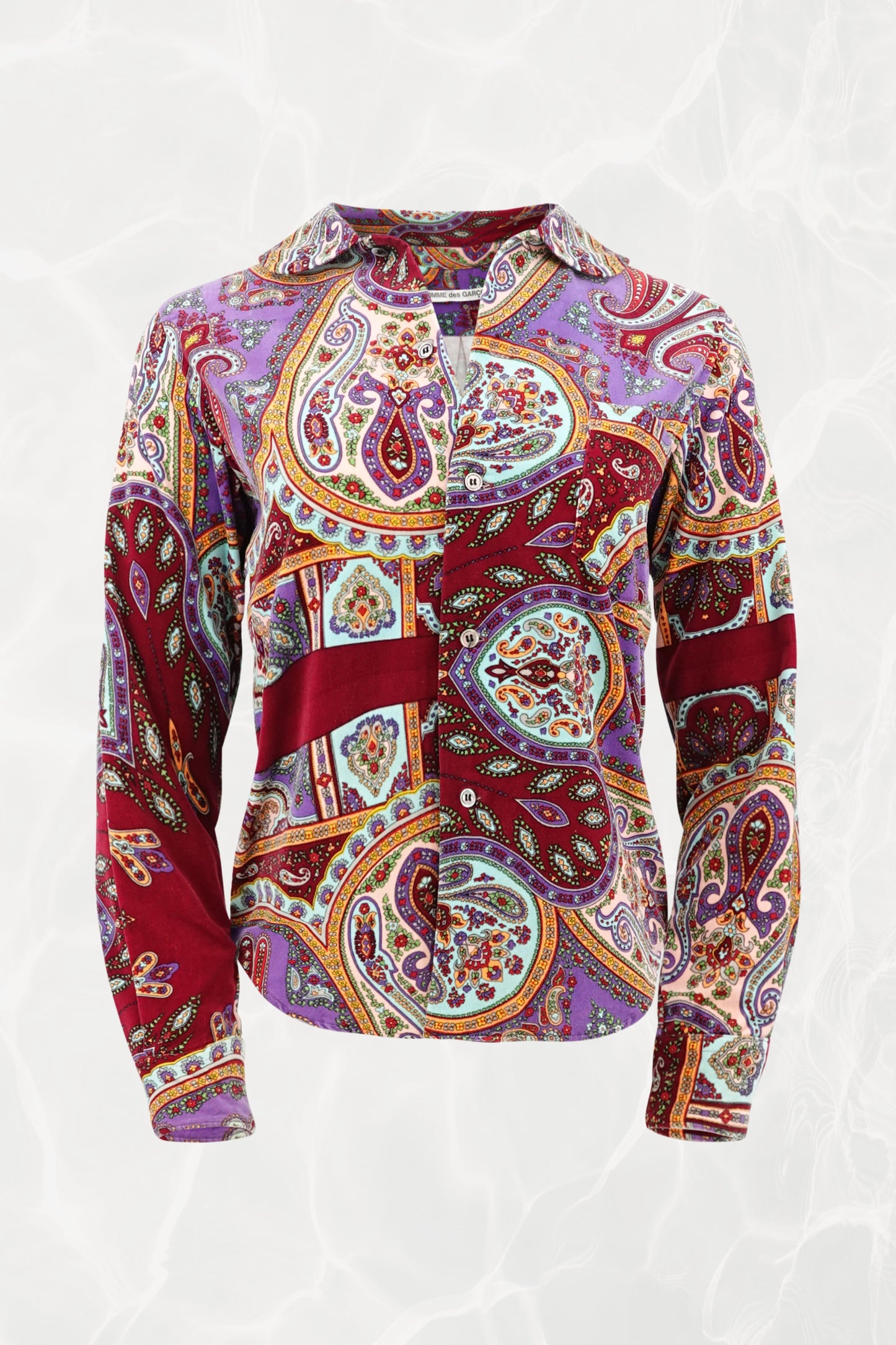 1999 Velvet Paisley Print Paneled Wrap Skirt & Blouse Set