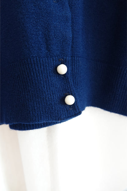 Schiaparelli vintage navy cardigan, ribbed hem and button detail — Disco Palma
