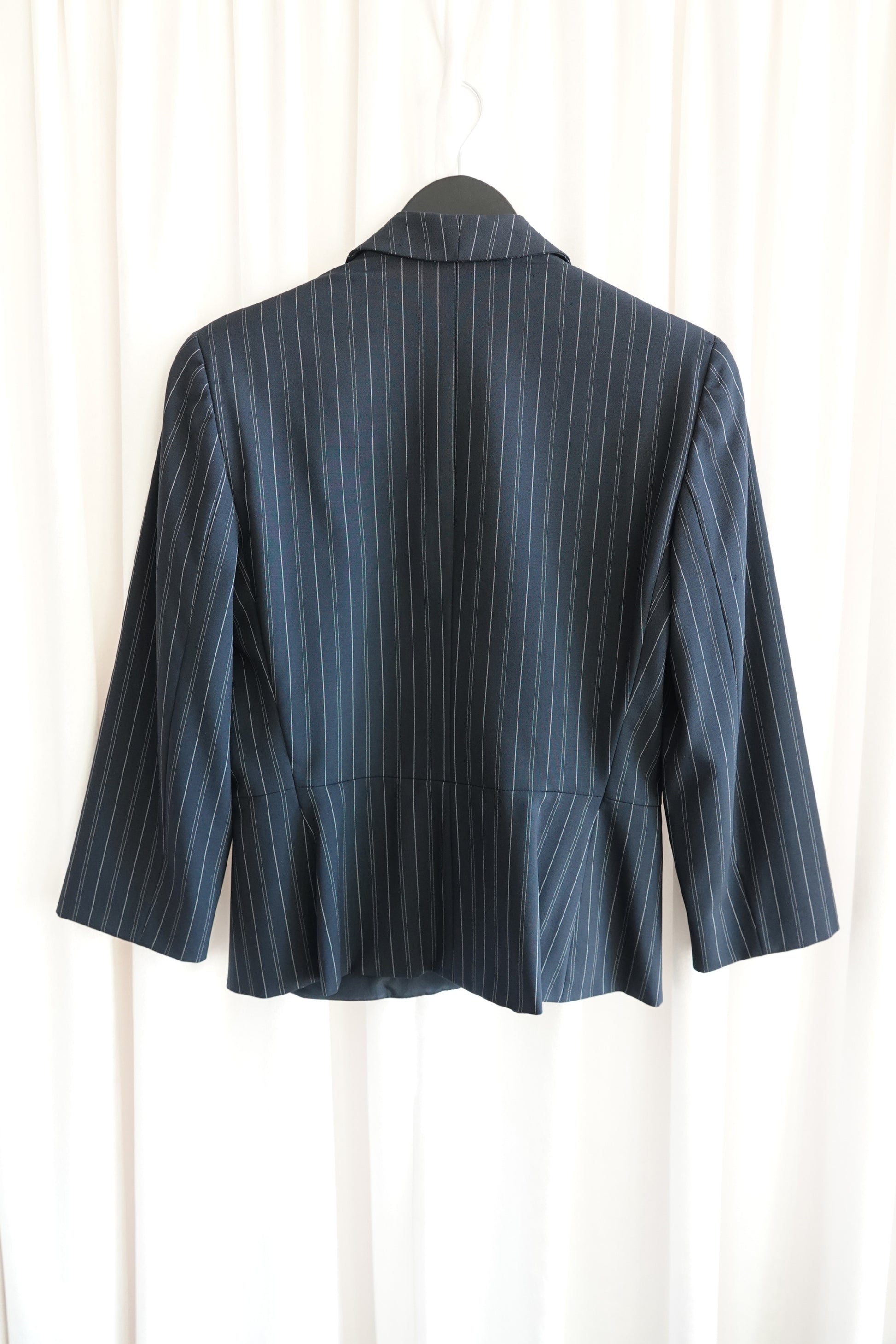 Vintage Armani Collezioni navy pinstripe jacket, label detail — Disco Palma
