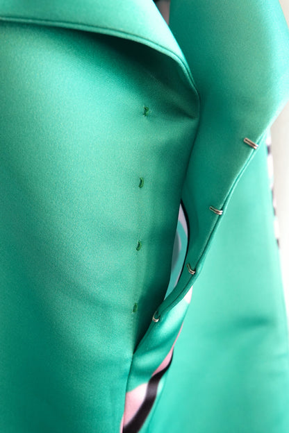 FW17 Runway Heart Blossom Print Green Duchesse Satin Bustier Dress