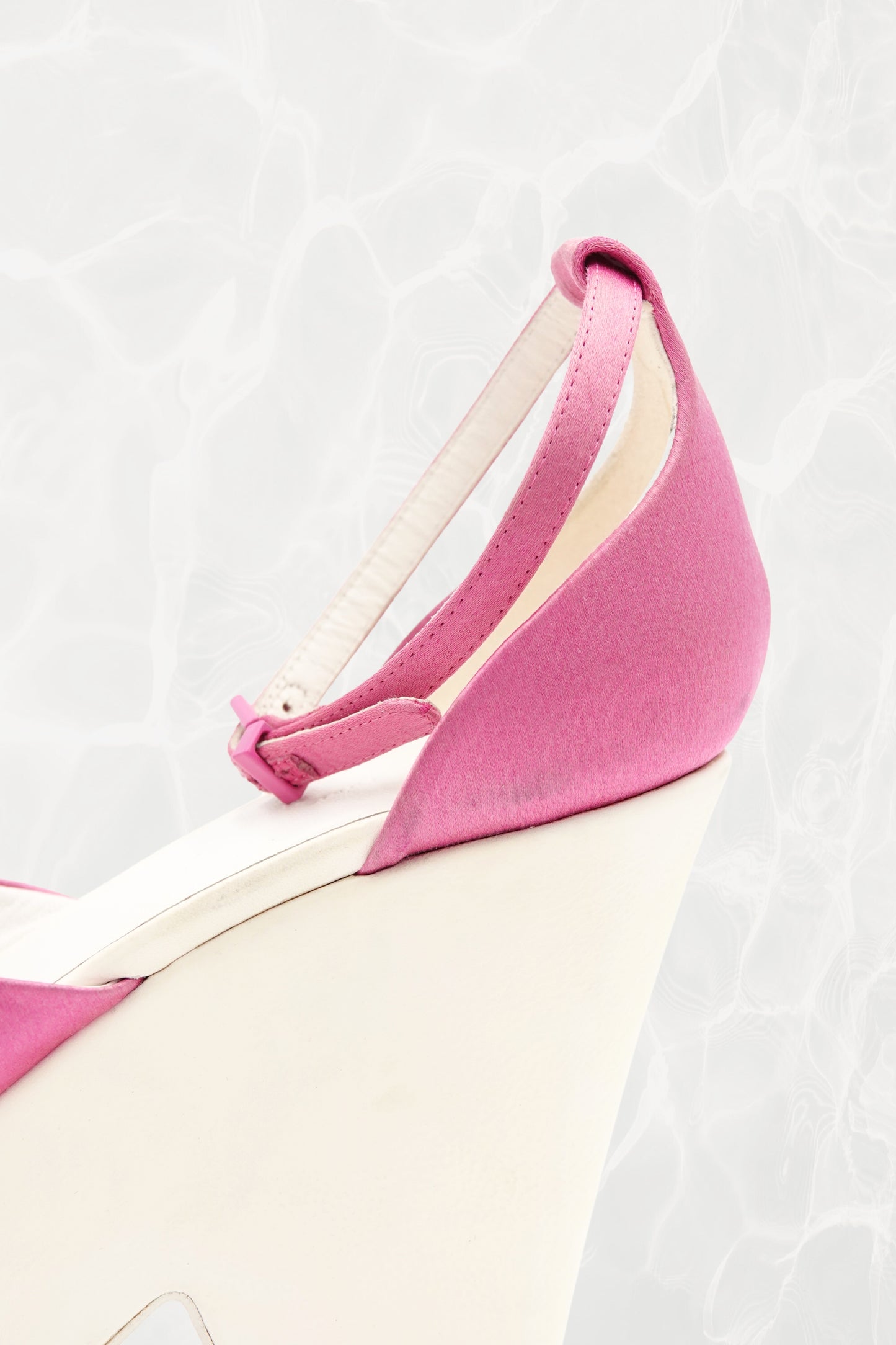 Phoebe Philo Era Pink Satin Chunky Platform Sandals with Ankle Strap