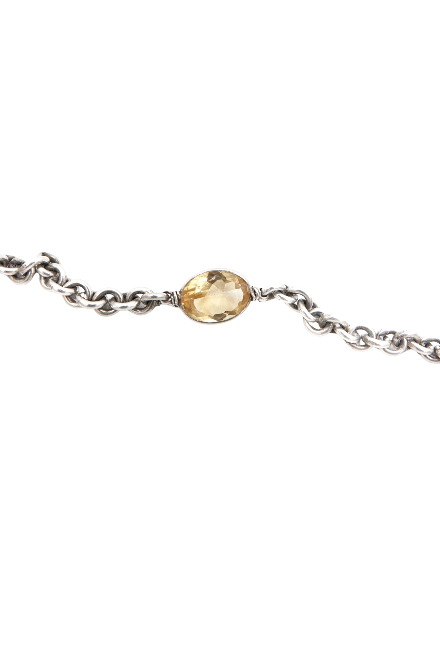 Vintage Sterling Silver Double-Link Chain Necklace with Faceted Citrine