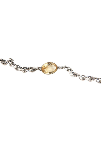 Vintage Sterling Silver Double-Link Chain Necklace with Faceted Citrine