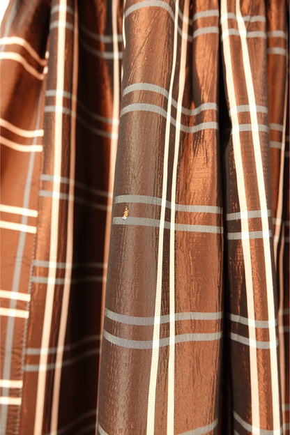 Vintage 1940s Brown Plaid Taffeta Drop-Waist Party Gown