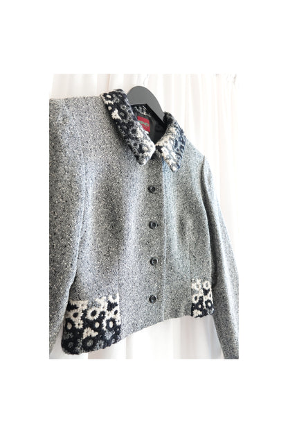 Kenzo Paris gray tweed cropped blazer, label detail — Disco Palma