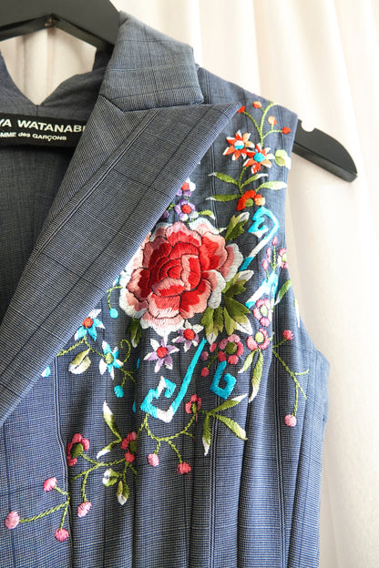 Junya Watanabe Comme des Garçons AD 1996 Embroidered Pleated Glen Check Vest