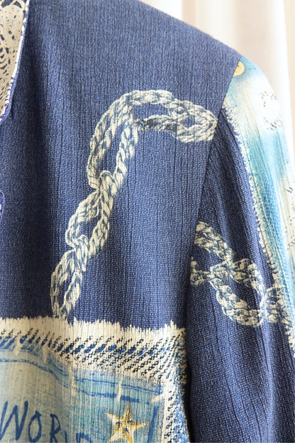 Vintage Late 1980s "World Wide Design" Novelty Print Crepe Blazer