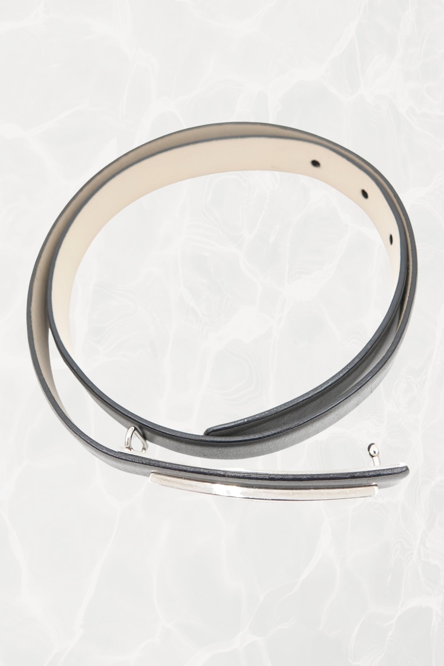 Pewter Leather Thin Belt with Silver Logo Plate