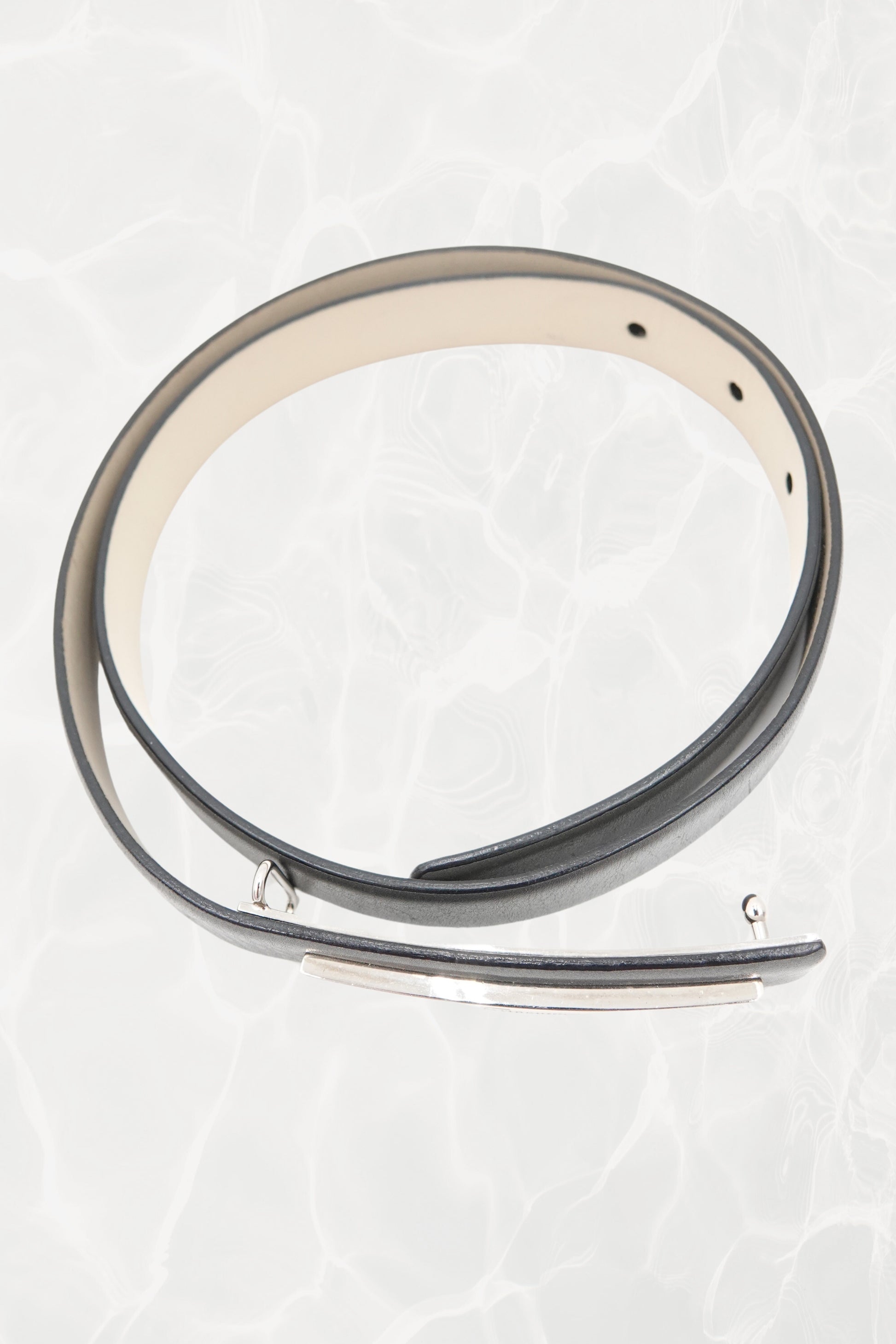 Pewter Leather Thin Belt with Silver Logo Plate