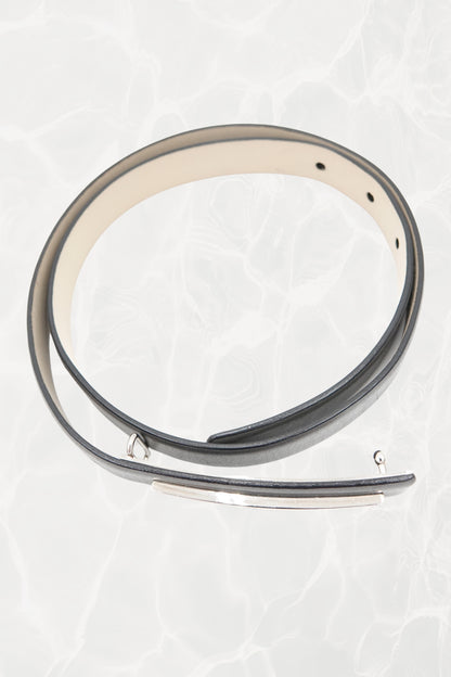 Pewter Leather Thin Belt with Silver Logo Plate