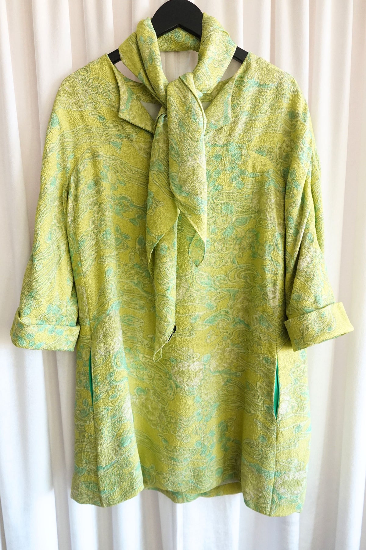 Balenciaga Edition by Nicolas Ghesquière Chartreuse Cloqué Brocade Tunic Dress with Scarf