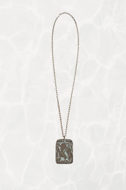 Vintage 1970s Greek Revival Bronze Relief Pendant Necklace