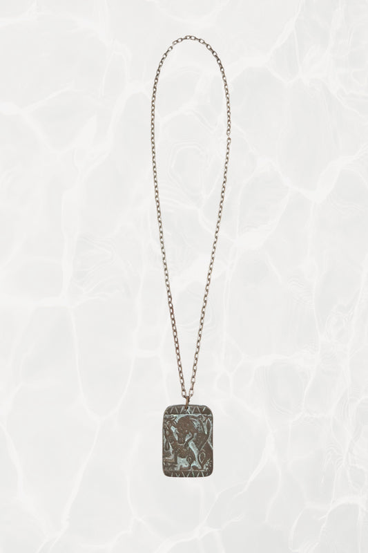 Vintage 1970s Greek Revival Bronze Relief Pendant Necklace