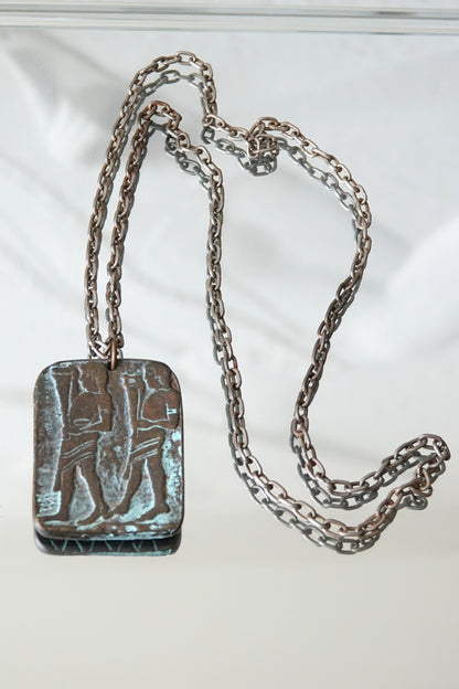 Vintage 1970s Greek Revival Bronze Relief Pendant Necklace