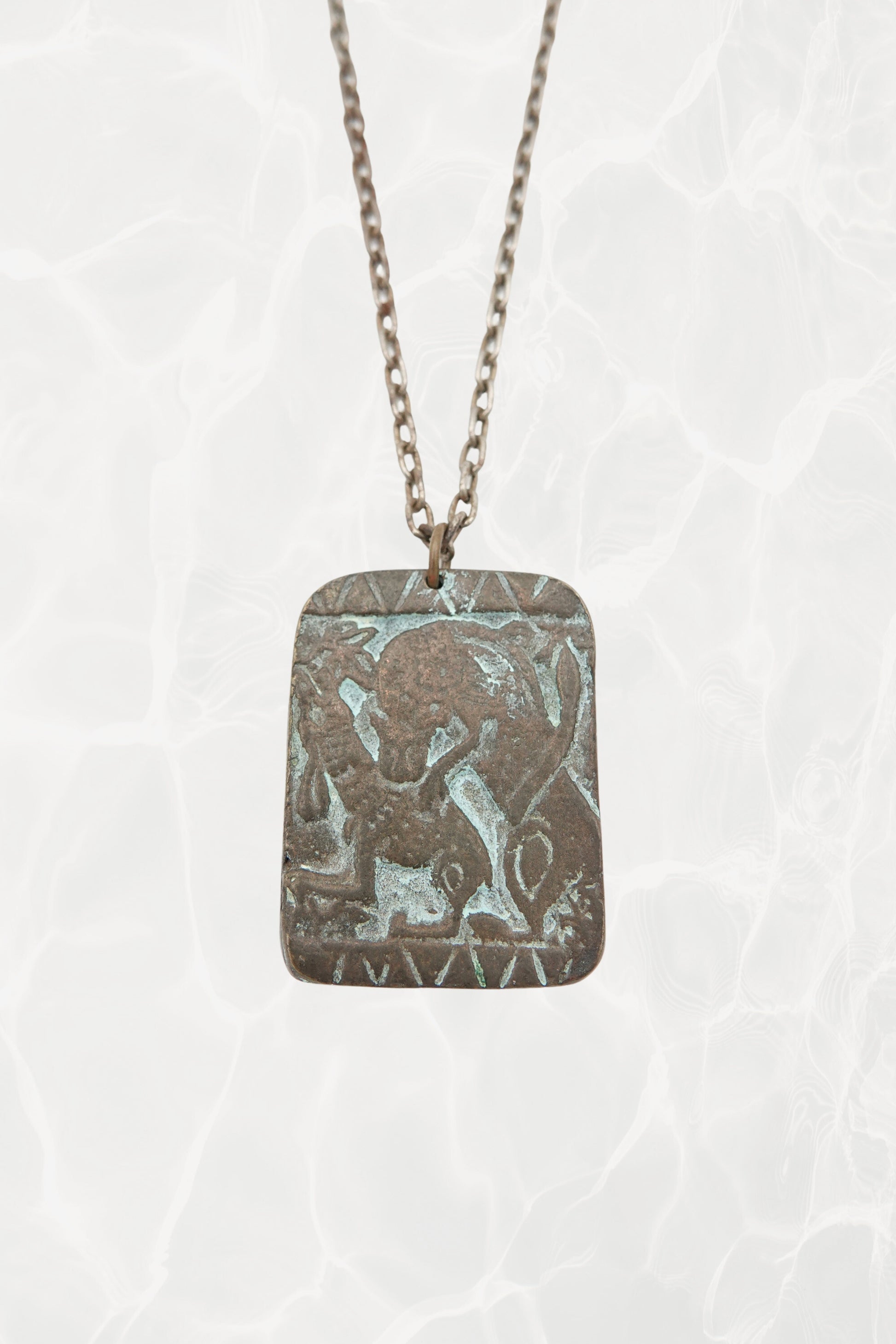 Vintage 1970s Greek Revival Bronze Relief Pendant Necklace