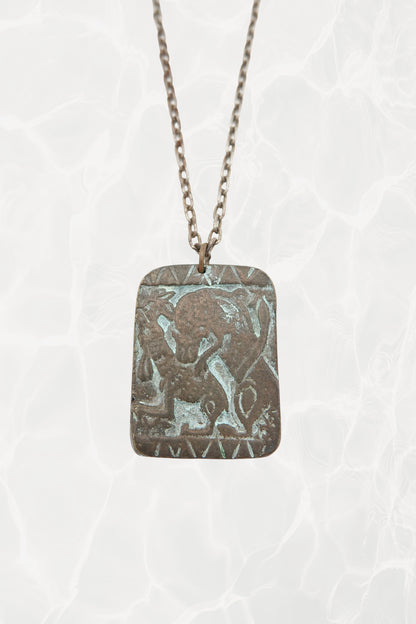 Vintage 1970s Greek Revival Bronze Relief Pendant Necklace