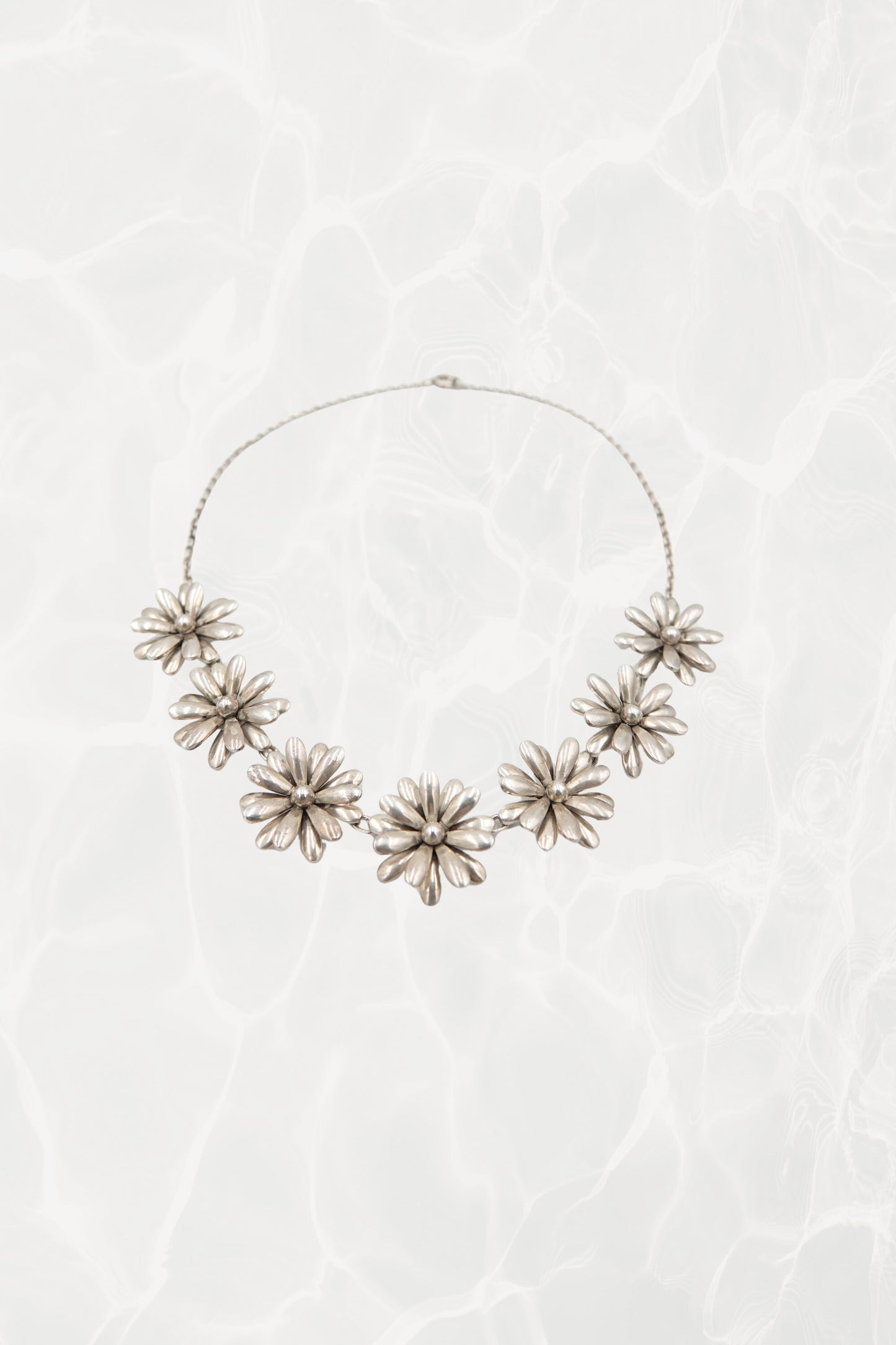 Mid-Century Danish Sterling Silver Daisy Necklace by SCF Denmark, circa 1950s – 60s