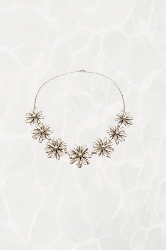 Mid-Century Danish Sterling Silver Daisy Necklace by SCF Denmark, circa 1950s – 60s