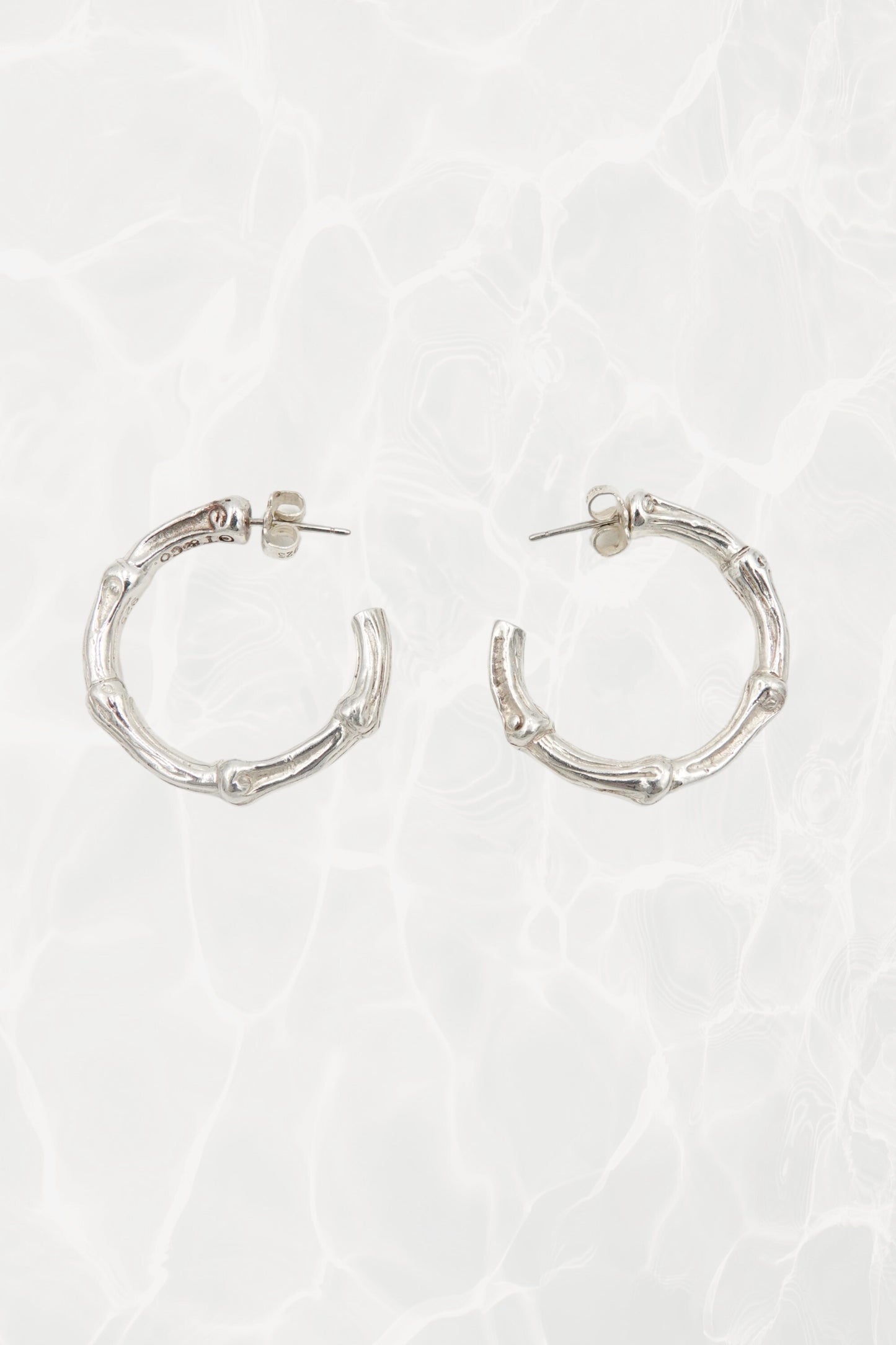 Tiffany & Co. bamboo motif sterling silver hoop earrings, vintage designer jewelry