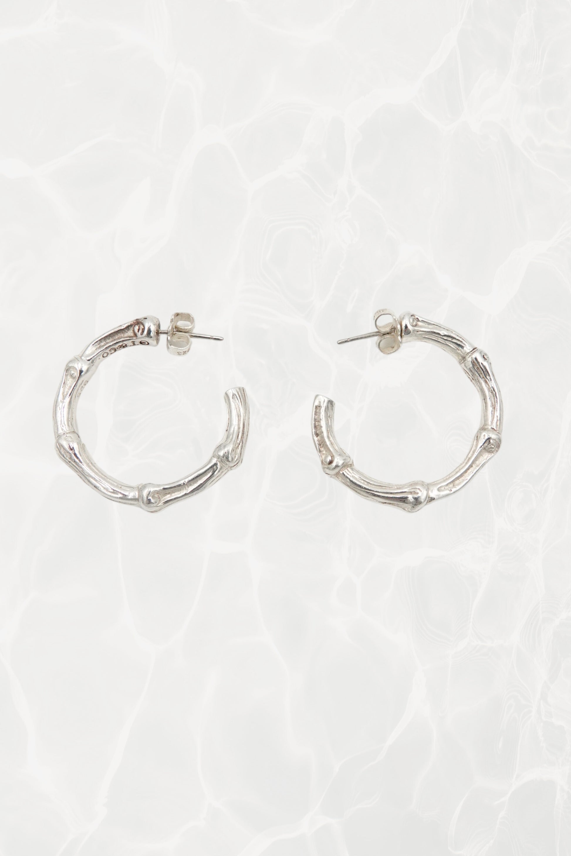Tiffany & Co. bamboo motif sterling silver hoop earrings, vintage designer jewelry
