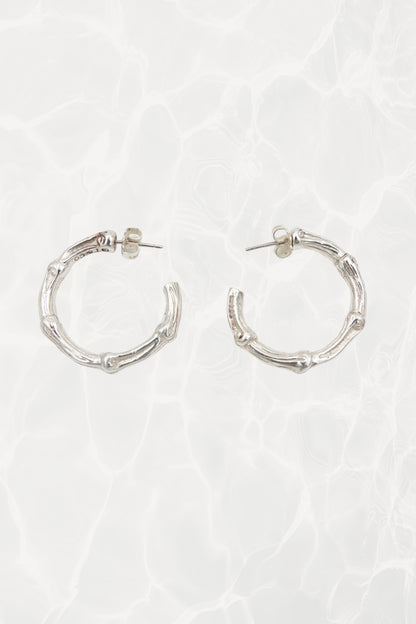 Tiffany & Co. bamboo motif sterling silver hoop earrings, vintage designer jewelry
